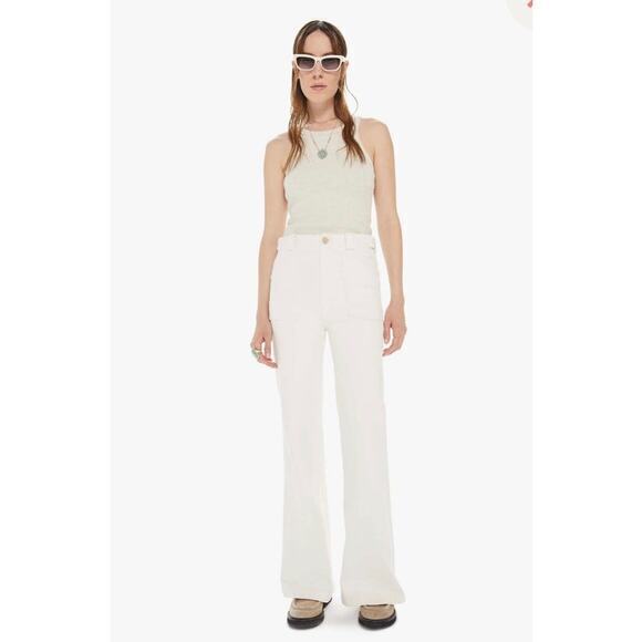 Mother‎ Denim The Elbow Grease Roller Sneak in Antique White Wide Leg size 31 - Picture 1 of 14